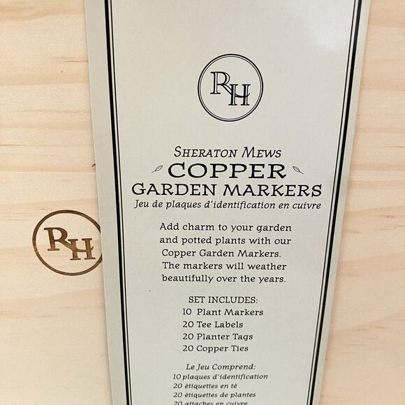 Restoration Hardware RH Copper Garden Plant Tag Marker Set in Wood Box - Picture 10 of 11